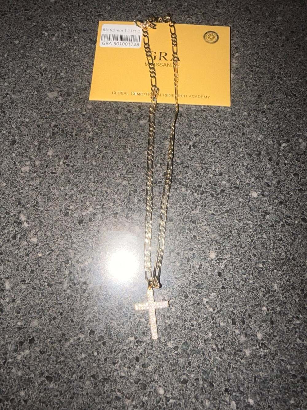 GRA Certified Moissanite Cross Pendant on Figarol Chain